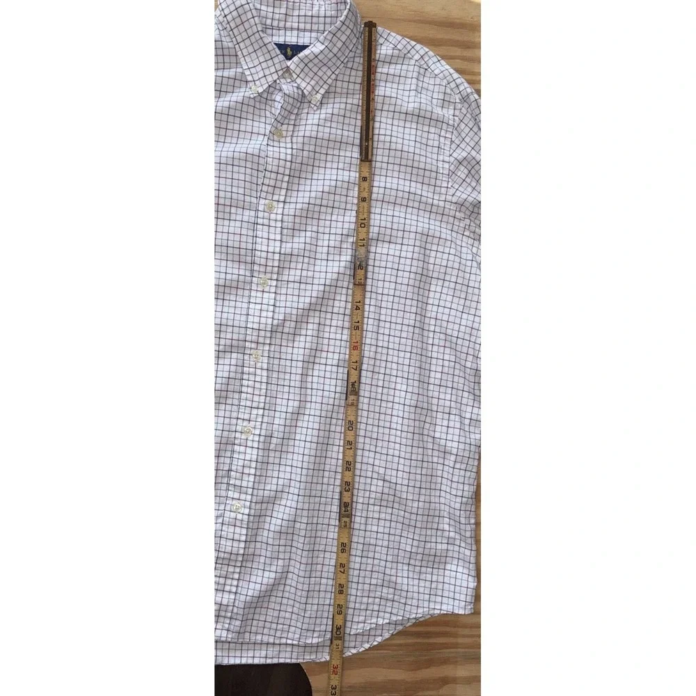 Polo Ralph Lauren Men's Long Sleeve‎ White Grid Check Button Down XL 100% Cotton